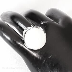 Jumbo White Globe In Rised Silver Tone Prong Setting Elegant Raised Design